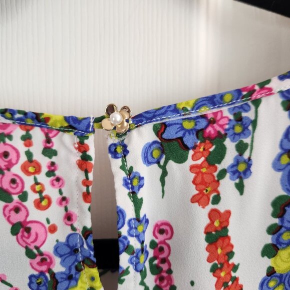 Talbots Multicolor Floral Print Blouse Size Medium Short Sleeve Spring Blouse - Picture 7 of 8